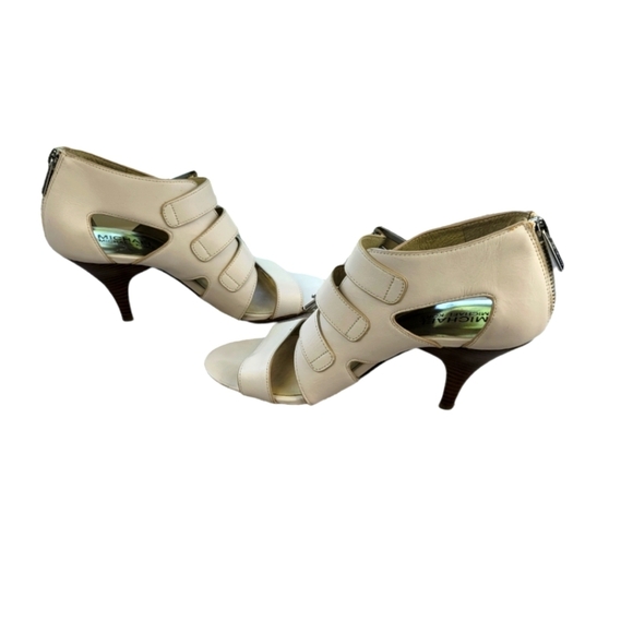 MICHAEL KORS Tripple Buckle Open Toe Leather Pumps Zip‎ Sandals Off White - Picture 14 of 14